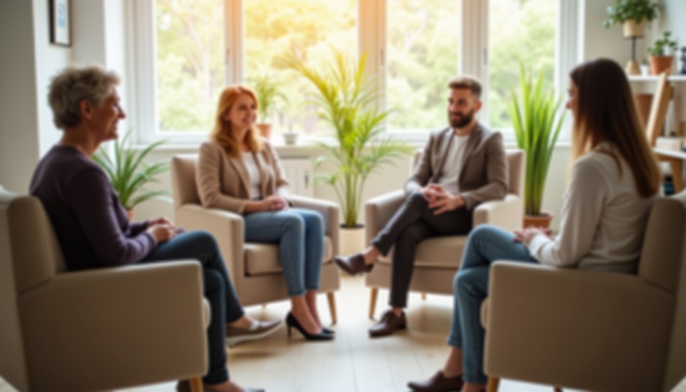 Therapist engaging with clients during an intensive outpatient program session.