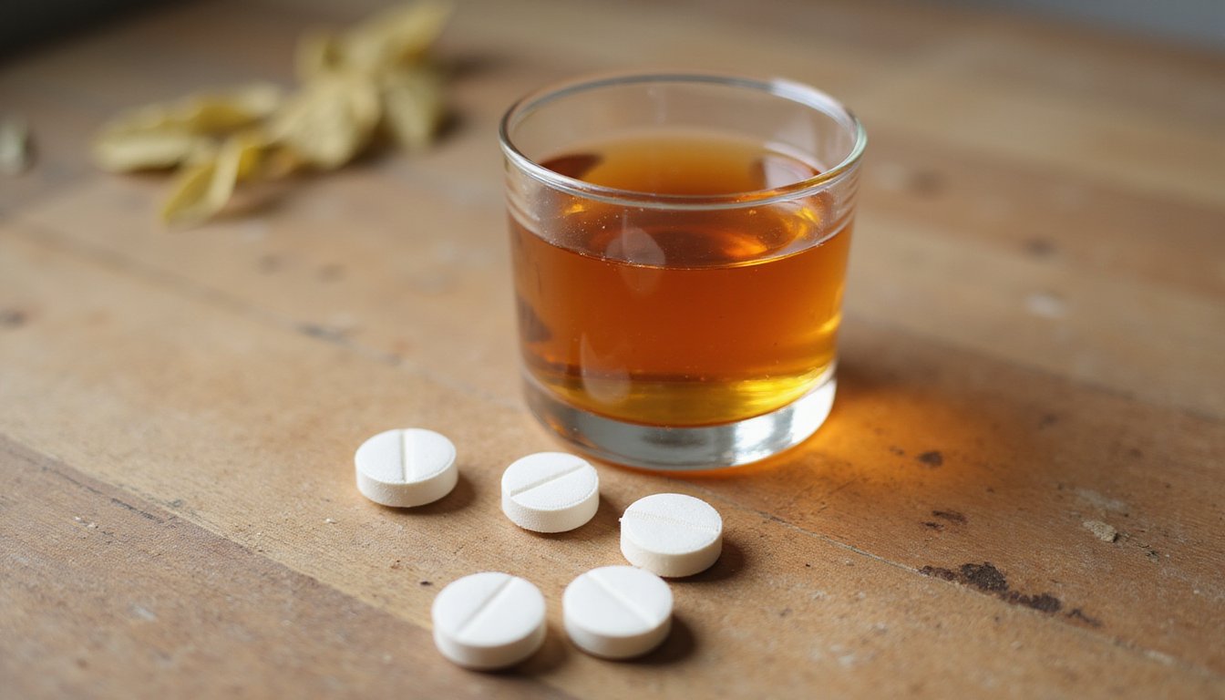 pills and alcohol on the table