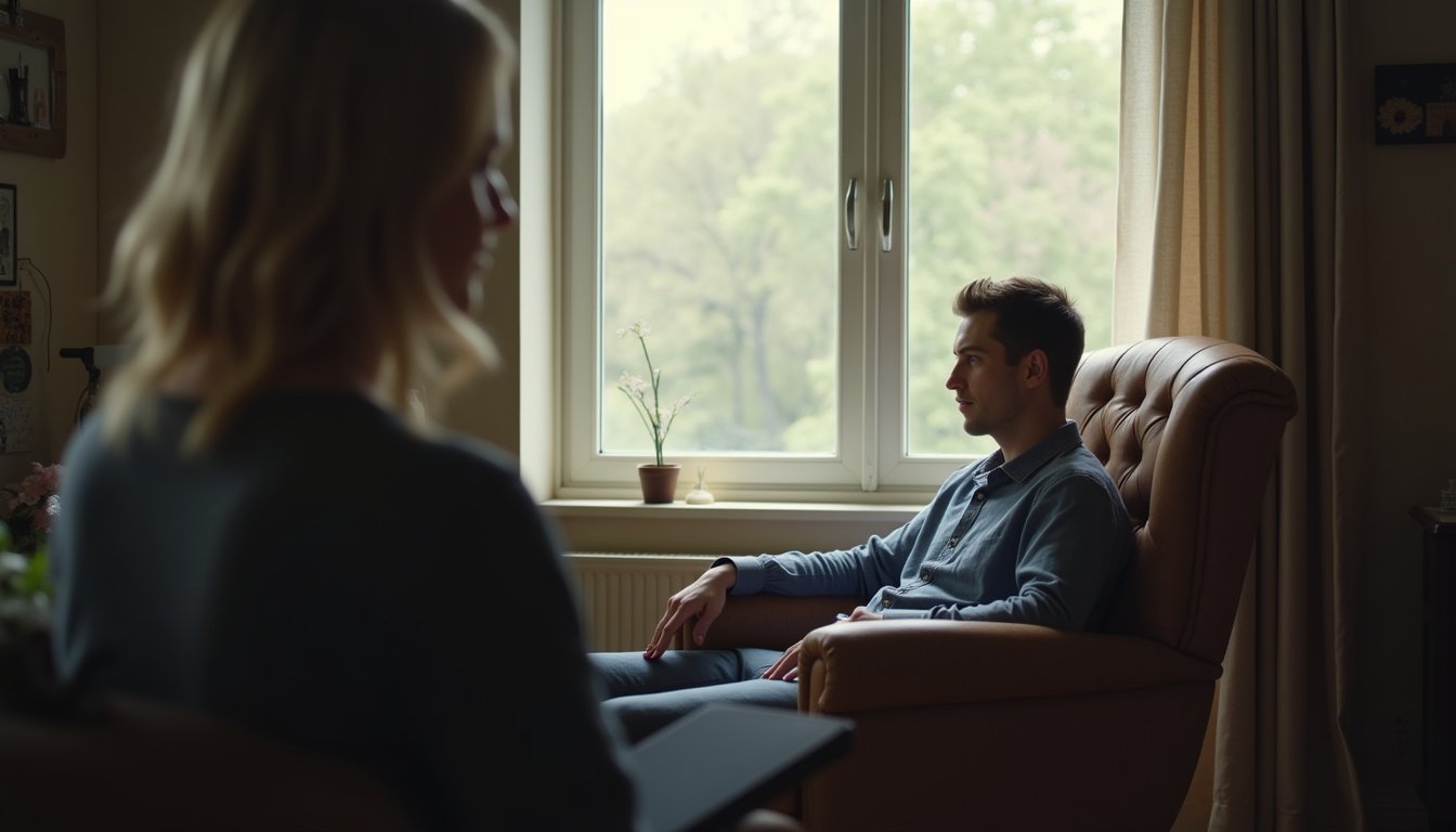 Partial Hospitalization Program therapy conversation in a comfortable chair setting